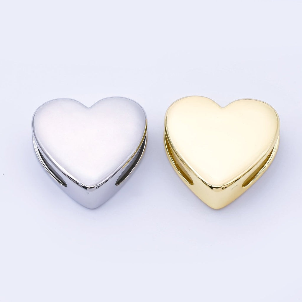 24K Gold Filled 21.5mm Minimalist Heart Spacer Cord Bead in Gold & Silver | B863