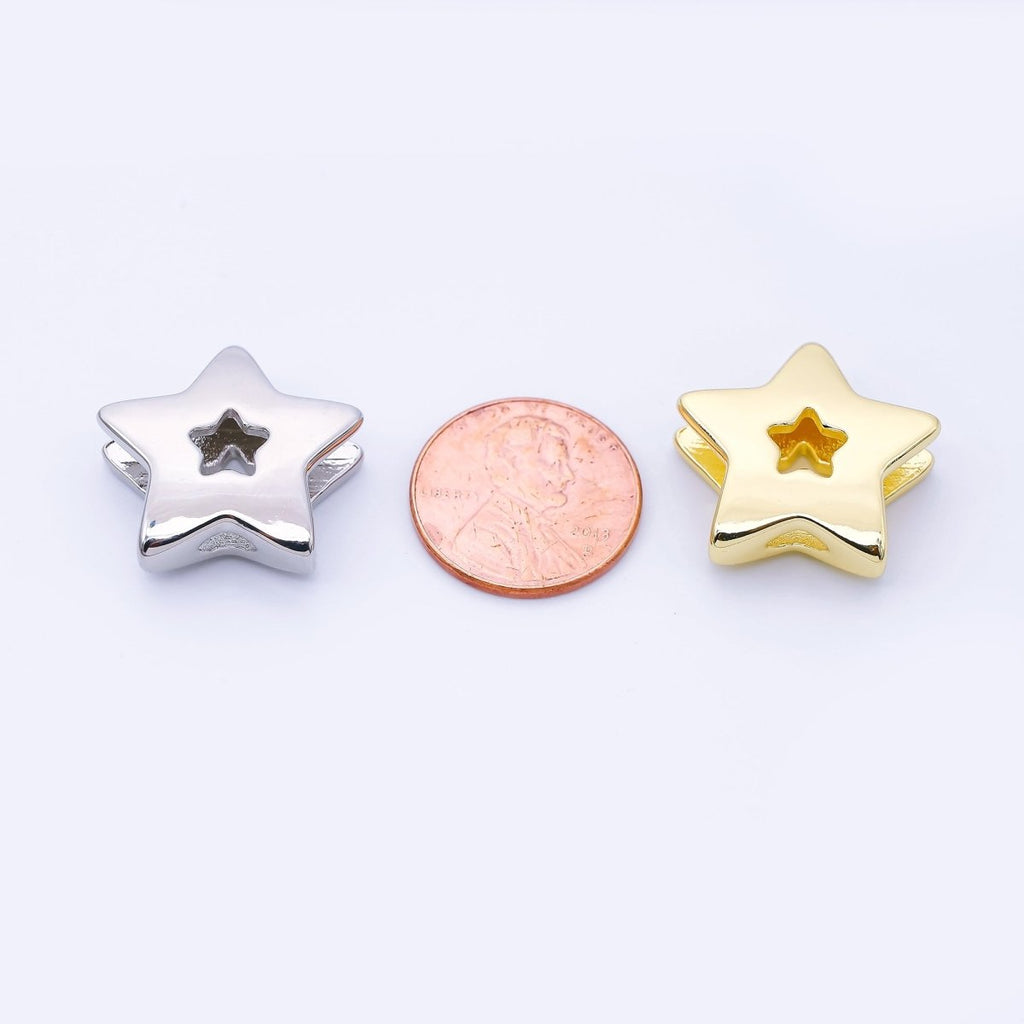 24K Gold Filled 21mm Minimalist Open Celestial Star Bead in Gold & Silver | B854