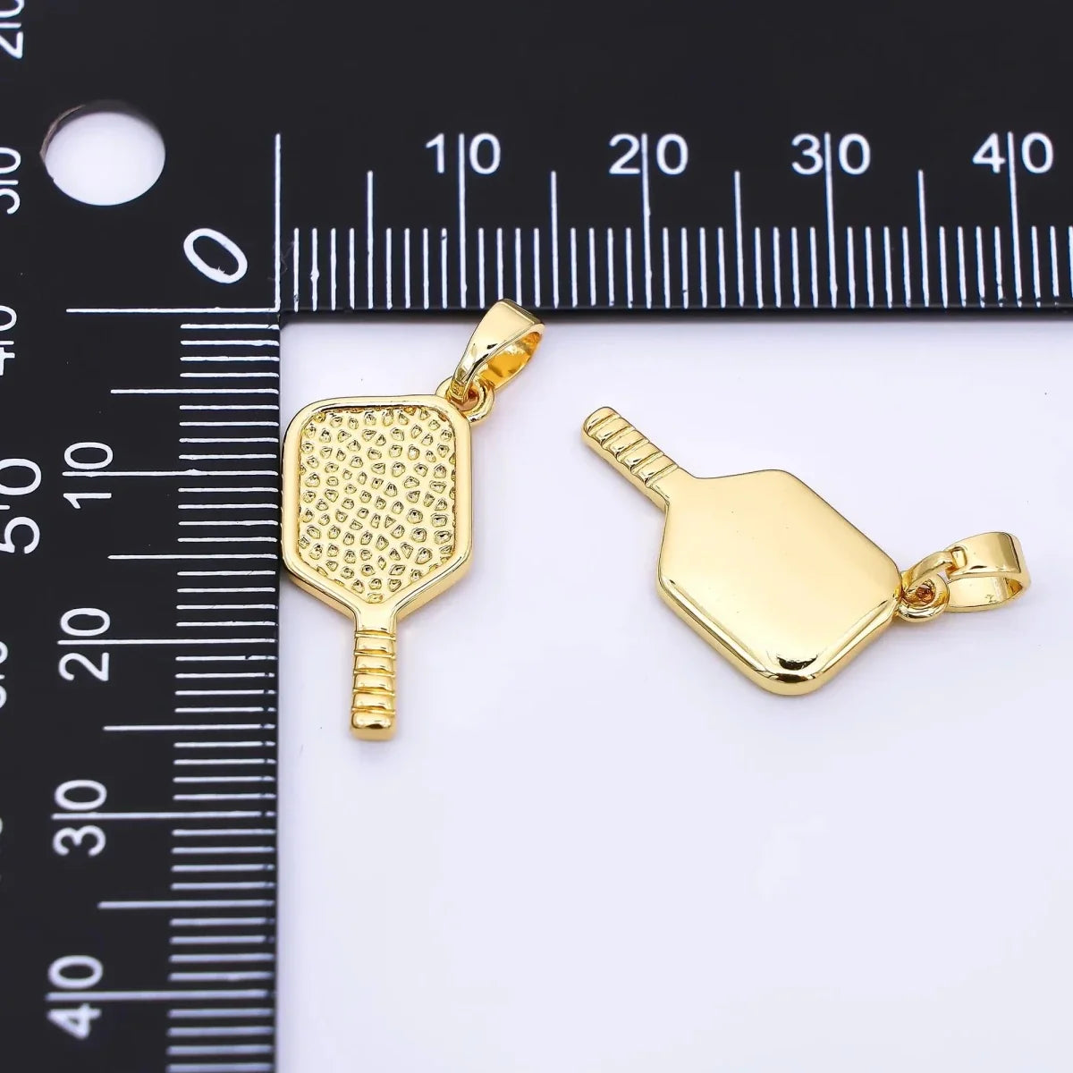 24K Gold Filled 21mm Textured Pickleball Paddle Racket Sports Charm | AH477