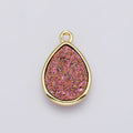 24K Gold Filled 22mm Pink, Purple Glitter Druzy Teardrop Charm | E00439