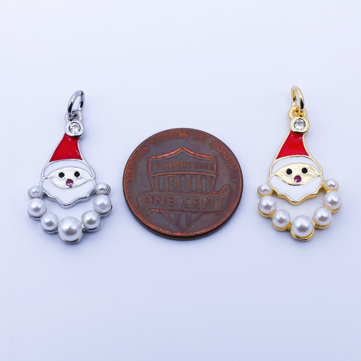 24K Gold Filled 23mm Shell Pearl Enamel Santa Claus Charm in Gold & Silver | C939