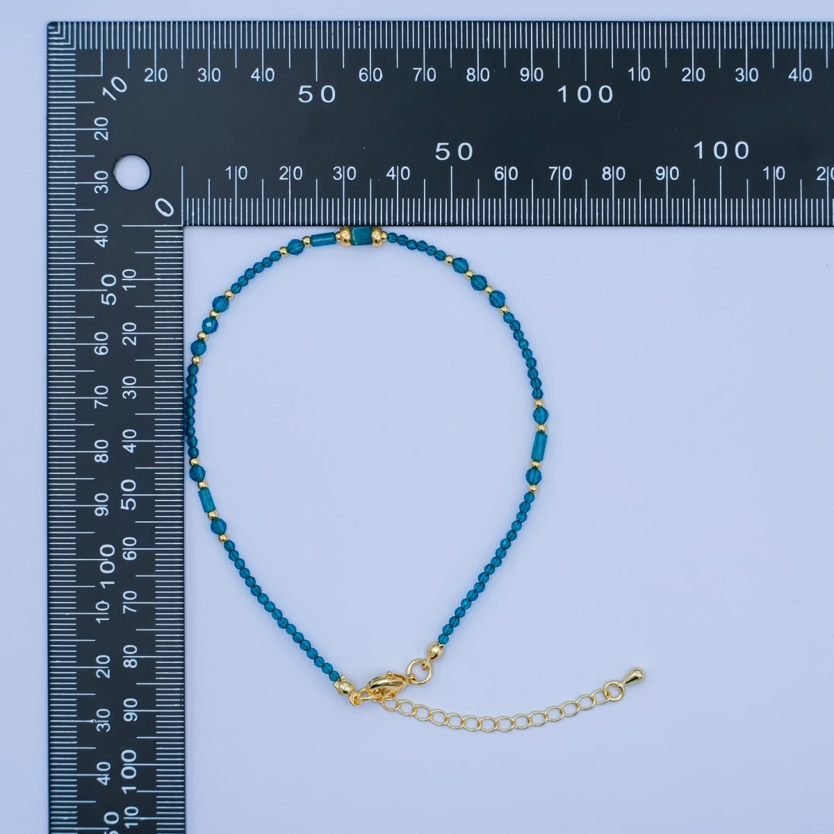 24K Gold Filled 2mm Blue Multifaceted Gemstone 9 Inch Anklet Bracelet | WA-2947
