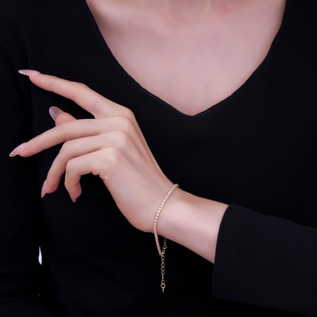 24K Gold Filled 2mm Green, Pink, Blue, Clear Classic Tennis Chain 7 Inch Bracelet | WA-1600