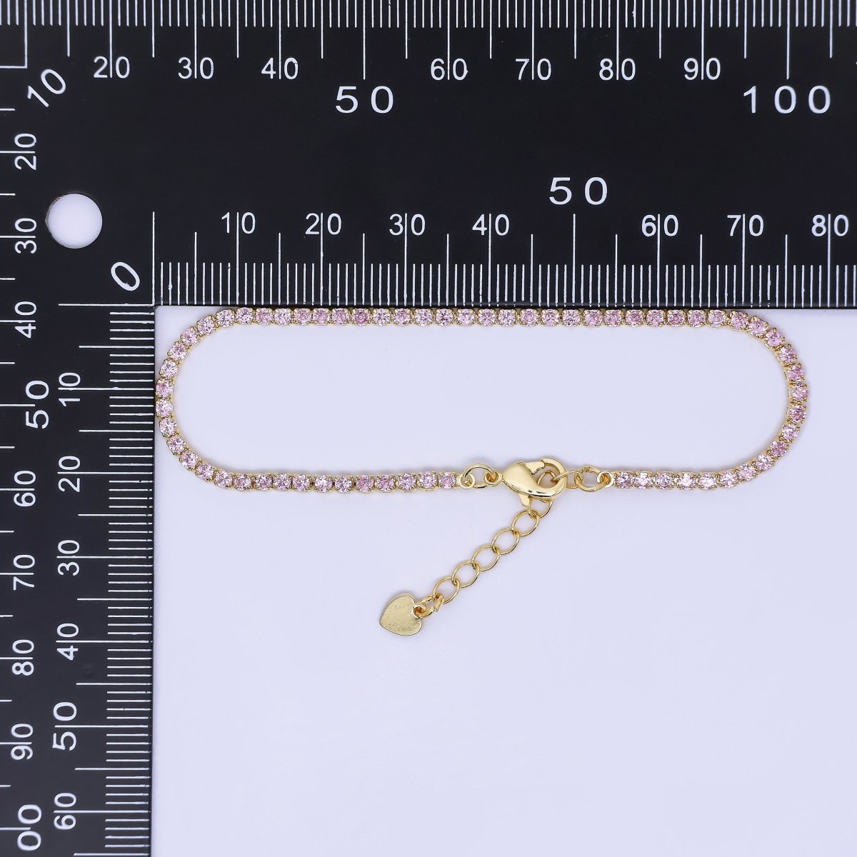 24K Gold Filled 2mm Green, Pink, Blue, Clear Classic Tennis Chain 7 Inch Bracelet | WA-1600