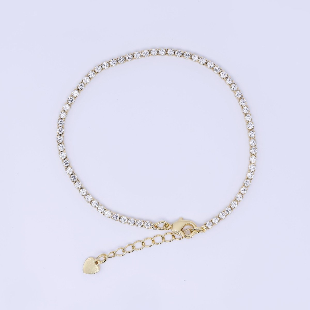 24K Gold Filled 2mm Green, Pink, Blue, Clear Classic Tennis Chain 7 Inch Bracelet | WA-1600