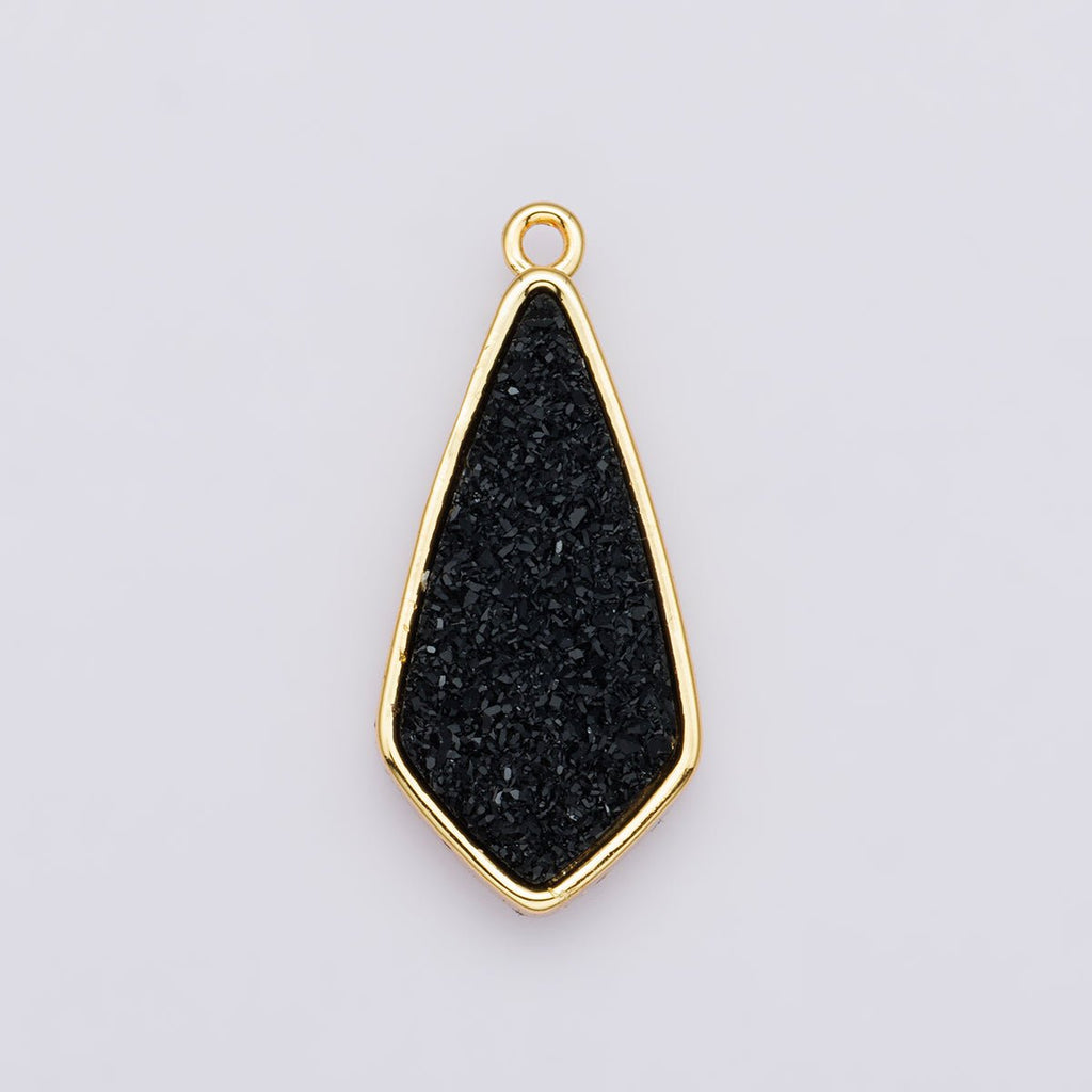 24K Gold Filled 30mm Black, Blue, Purple Glitter Druzy Rhombus Geometric Charm | E00438