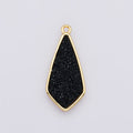24K Gold Filled 30mm Black, Blue, Purple Glitter Druzy Rhombus Geometric Charm | E00438