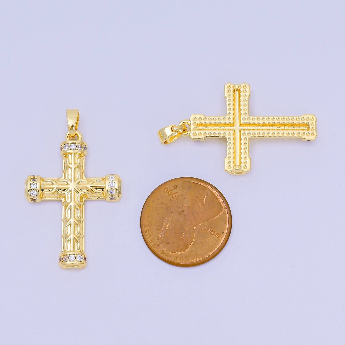 24K Gold Filled 30mm Micro Paved CZ Artisan Geometric Religious Cross Pendant | AA1597