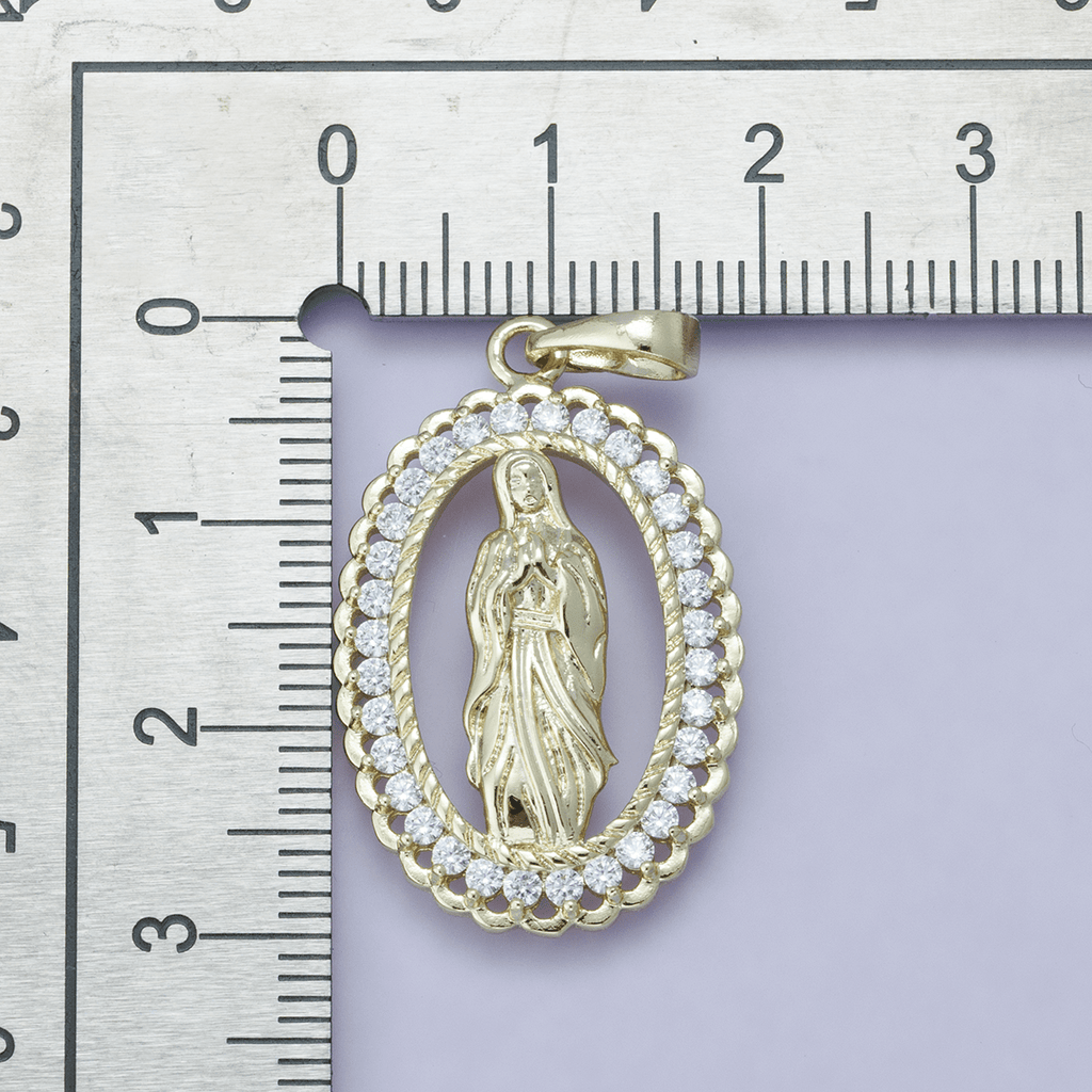 24K Gold Filled 30mm Open Frame Micro Paved CZ Lady of Guadalupe Pendant | H00183