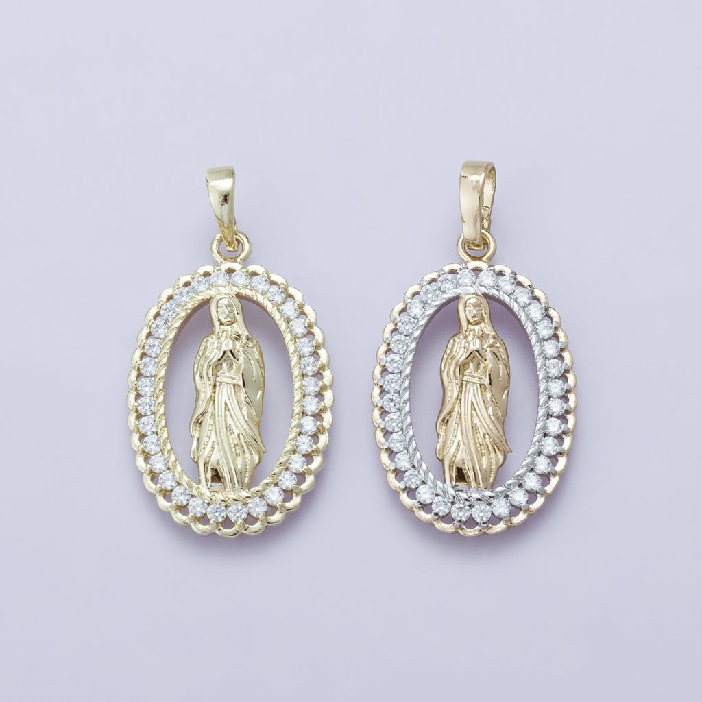 24K Gold Filled 30mm Open Frame Micro Paved CZ Lady of Guadalupe Pendant | H00183