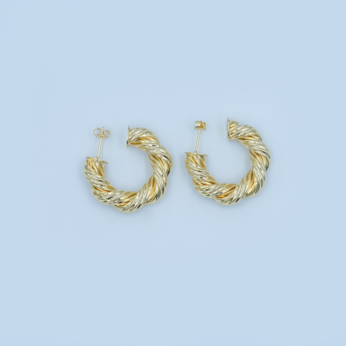 24K Gold Filled 30mm Twisted Croissant Geometric C-Shaped Hoop Earrings