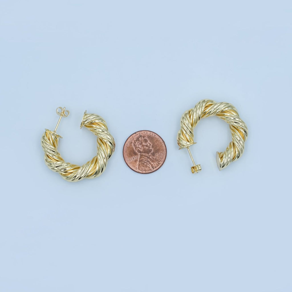 24K Gold Filled 30mm Twisted Croissant Geometric C-Shaped Hoop Earrings