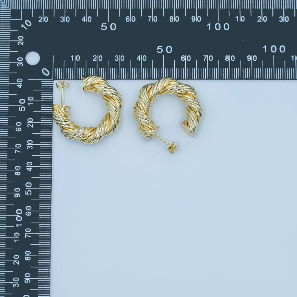 24K Gold Filled 30mm Twisted Croissant Geometric C-Shaped Hoop Earrings