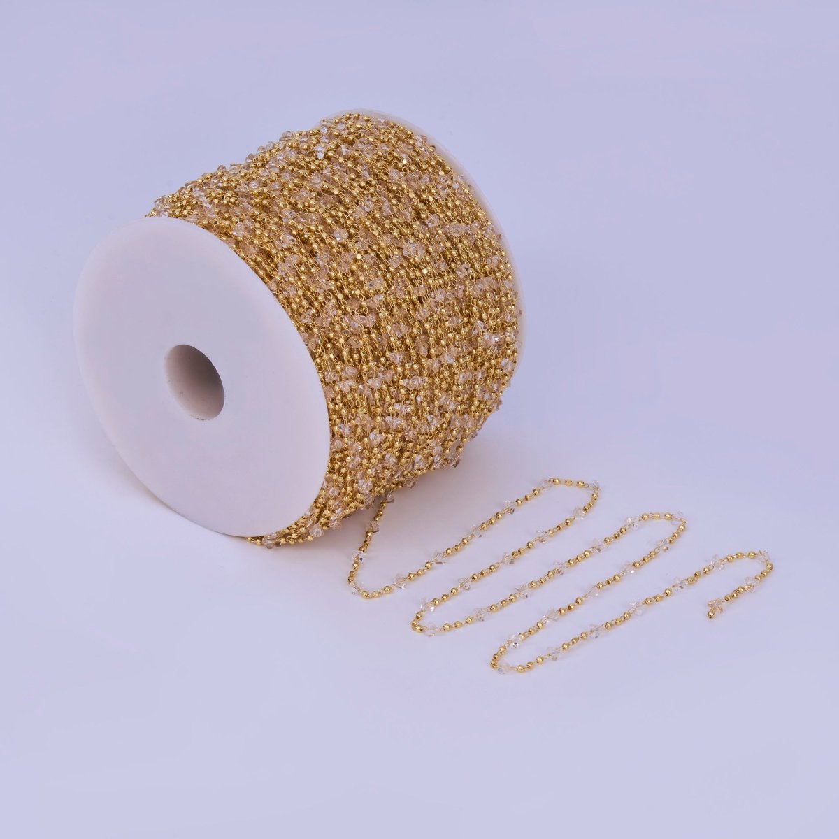 24K Gold Filled 3.3mm Clear Crystal Link Unfinished Chain by Yard | Roll-1657