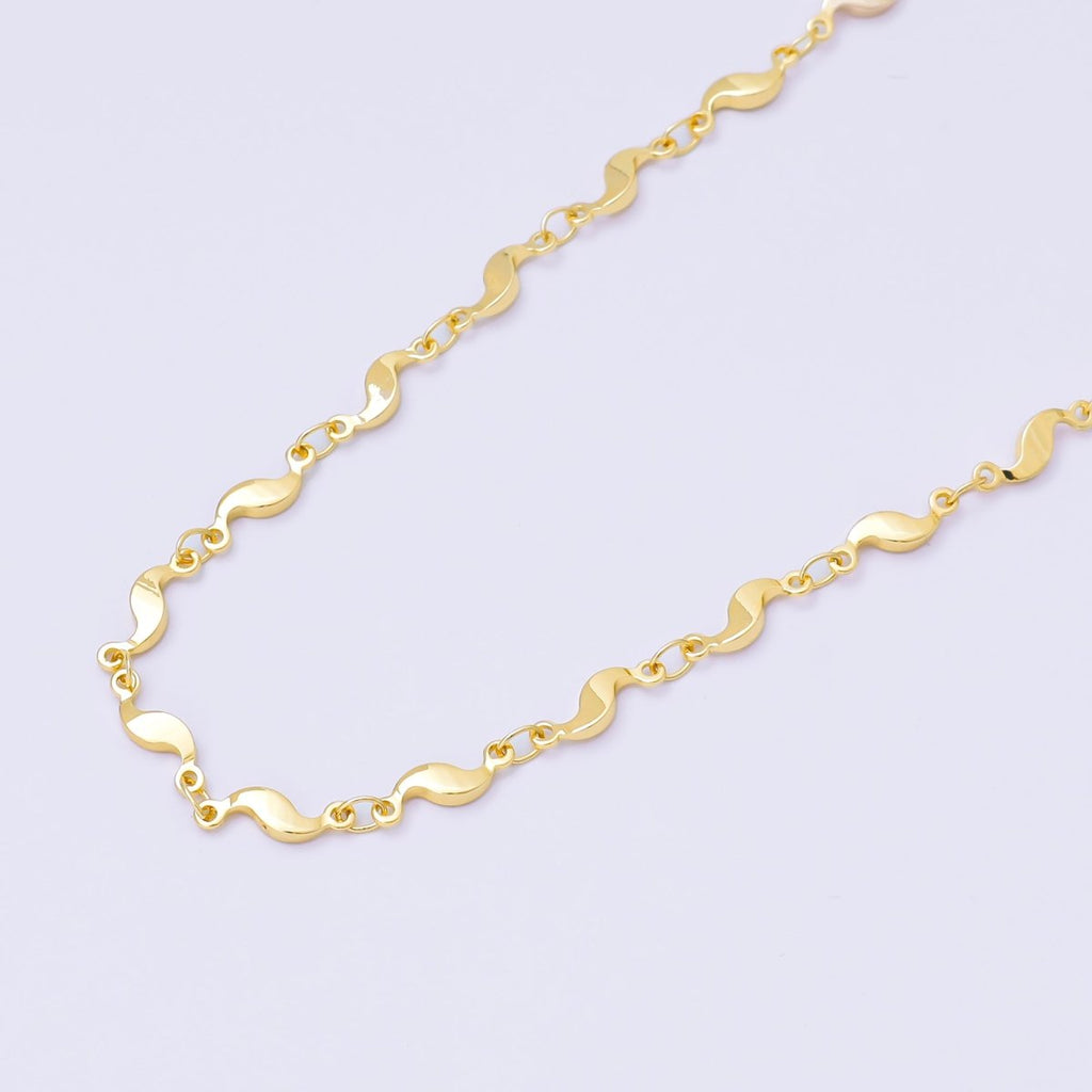 24K Gold Filled 3.5mm Geometric Curved Link Unfinished Chain by Yard in Gold & Silver | Roll-2011 Roll-2012