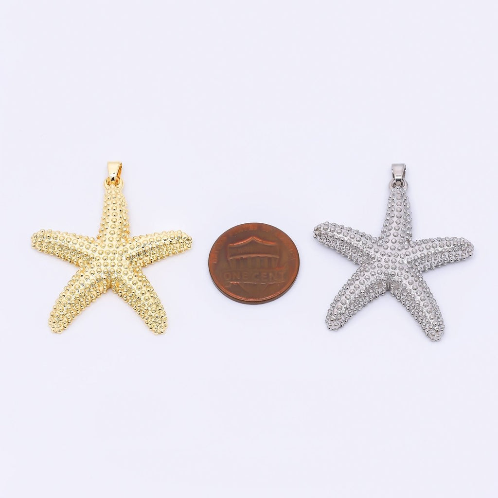 24K Gold Filled 37mm Dotted Sea Starfish Animal Charm in Gold and Silver | AH532