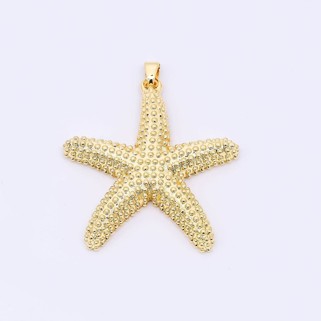 24K Gold Filled 37mm Dotted Sea Starfish Animal Charm in Gold and Silver | AH532
