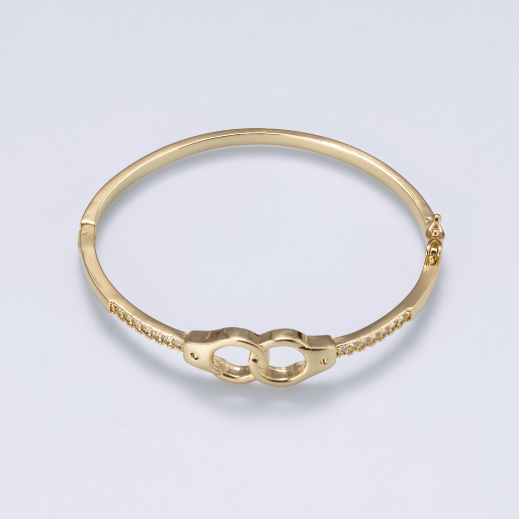 24K Gold Filled 3mm Interlock Handcuff Micro Paved CZ Bangle Bracelet | WA-04742