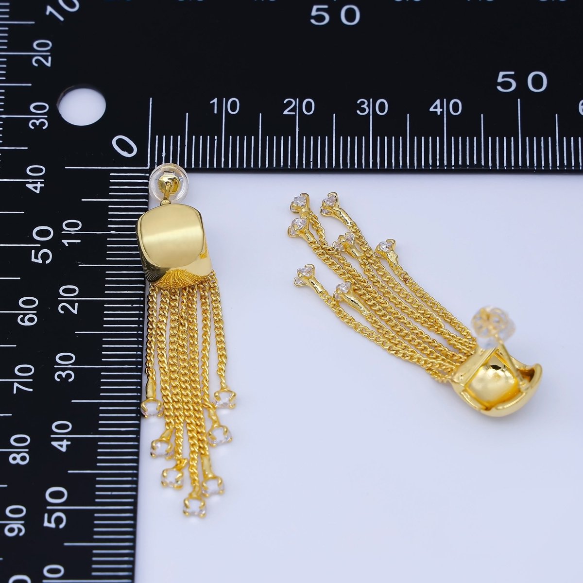 24K Gold Filled 46.5mm CZ Curb Chain C-Shaped Hoop Drop Earrings | AB1635