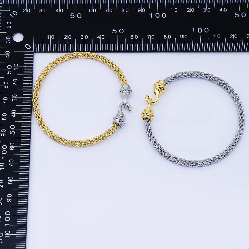 24K Gold Filled 4mm Twisted Rope Mixed Metal Bangle Bracelet Men Woman Jewelry | WA-03891