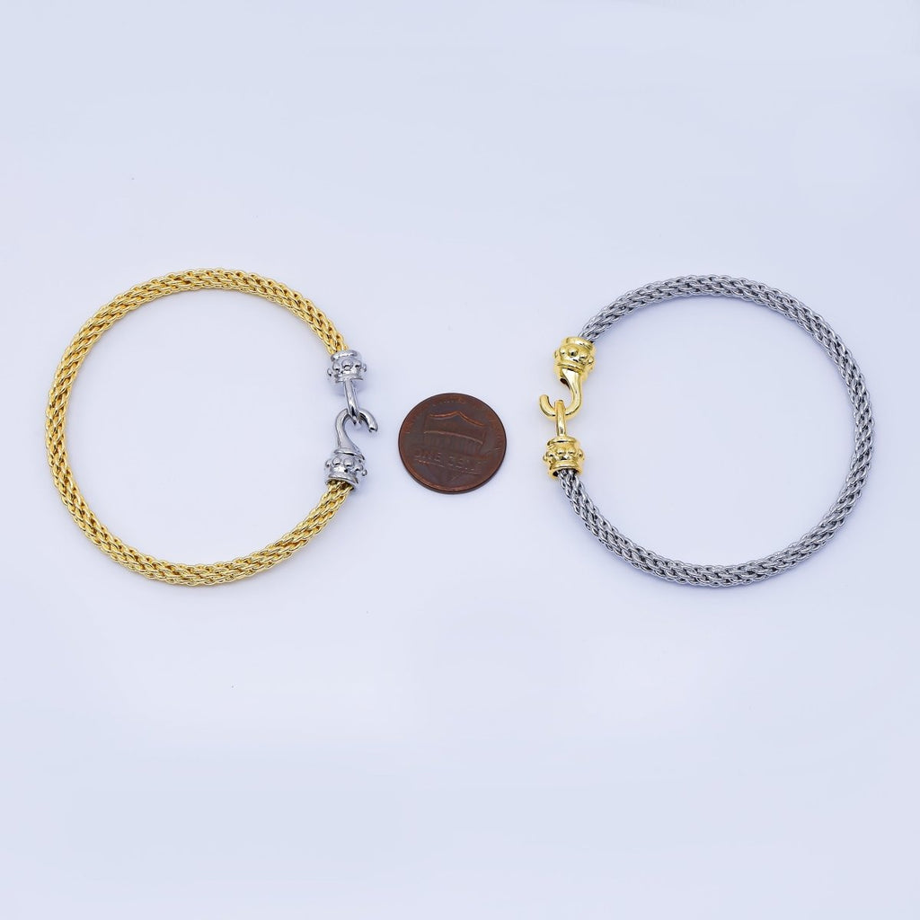 24K Gold Filled 4mm Twisted Rope Mixed Metal Bangle Bracelet Men Woman Jewelry | WA-03891