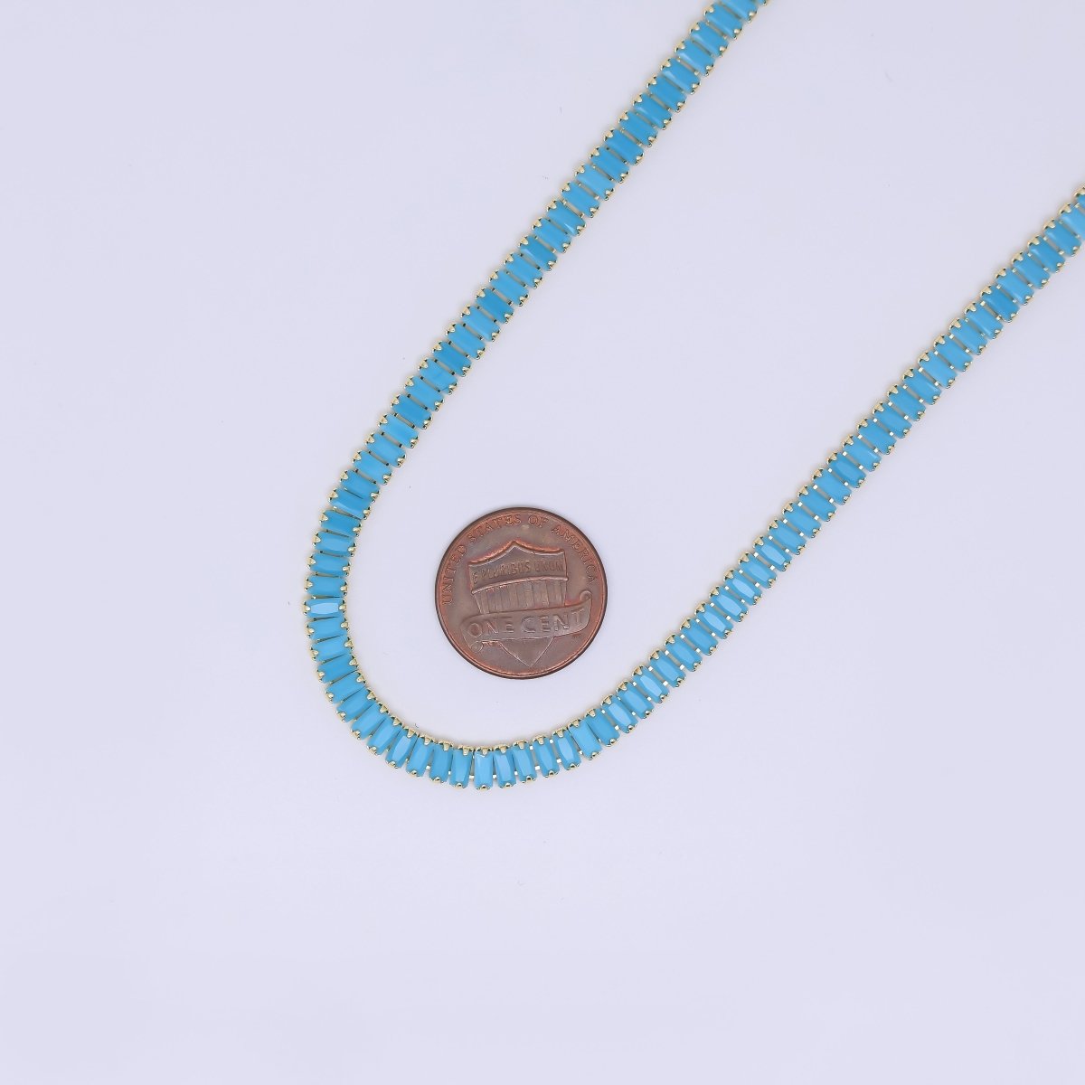 24K Gold Filled 5mm Blue Turquoise Baguette 16 Inch Tennis Chain Necklace | WA-2323