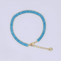 24K Gold Filled 5mm Blue Turquoise Baguette 7 Inches Tennis Chain Bracelet | WA-1606