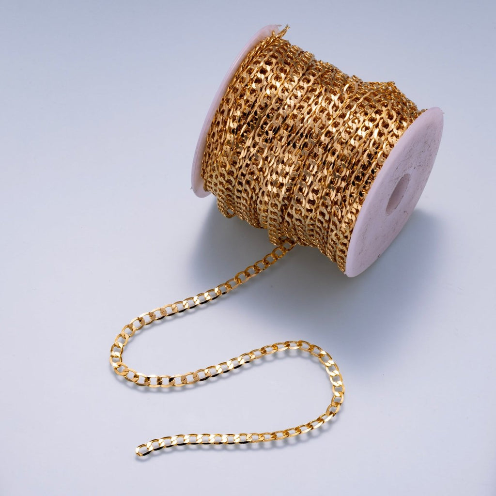 24K Gold Filled 5mm Minimalist Curb Chain Unfinished Chain by Yard | Roll-01869
