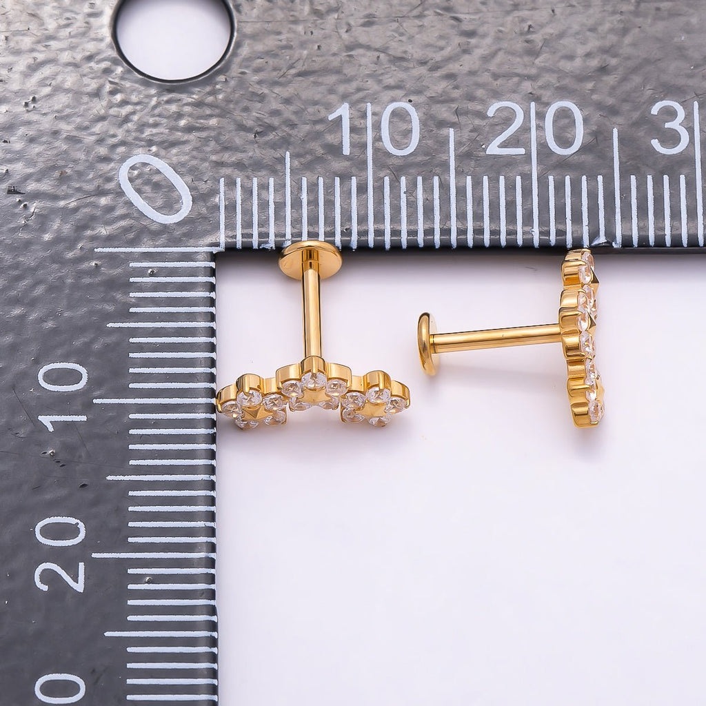 Titanium 6mm Clear CZ Triple Flower Cartilage Piercing Flat Back Stud in Gold & Silver | BJ-00071 BJ-00072