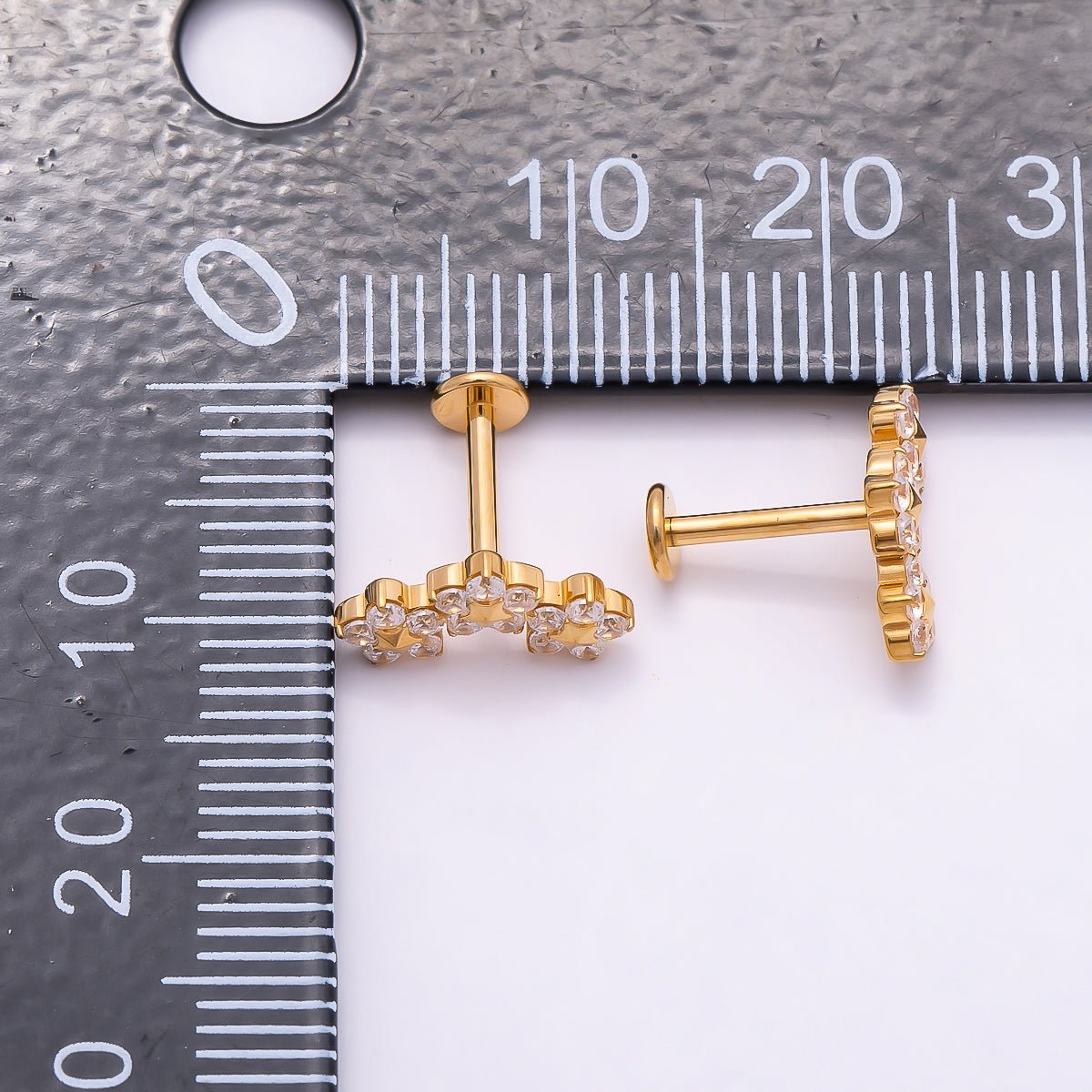 Titanium 6mm Clear CZ Triple Flower Cartilage Piercing Flat Back Stud in Gold & Silver | BJ-00071 BJ-00072