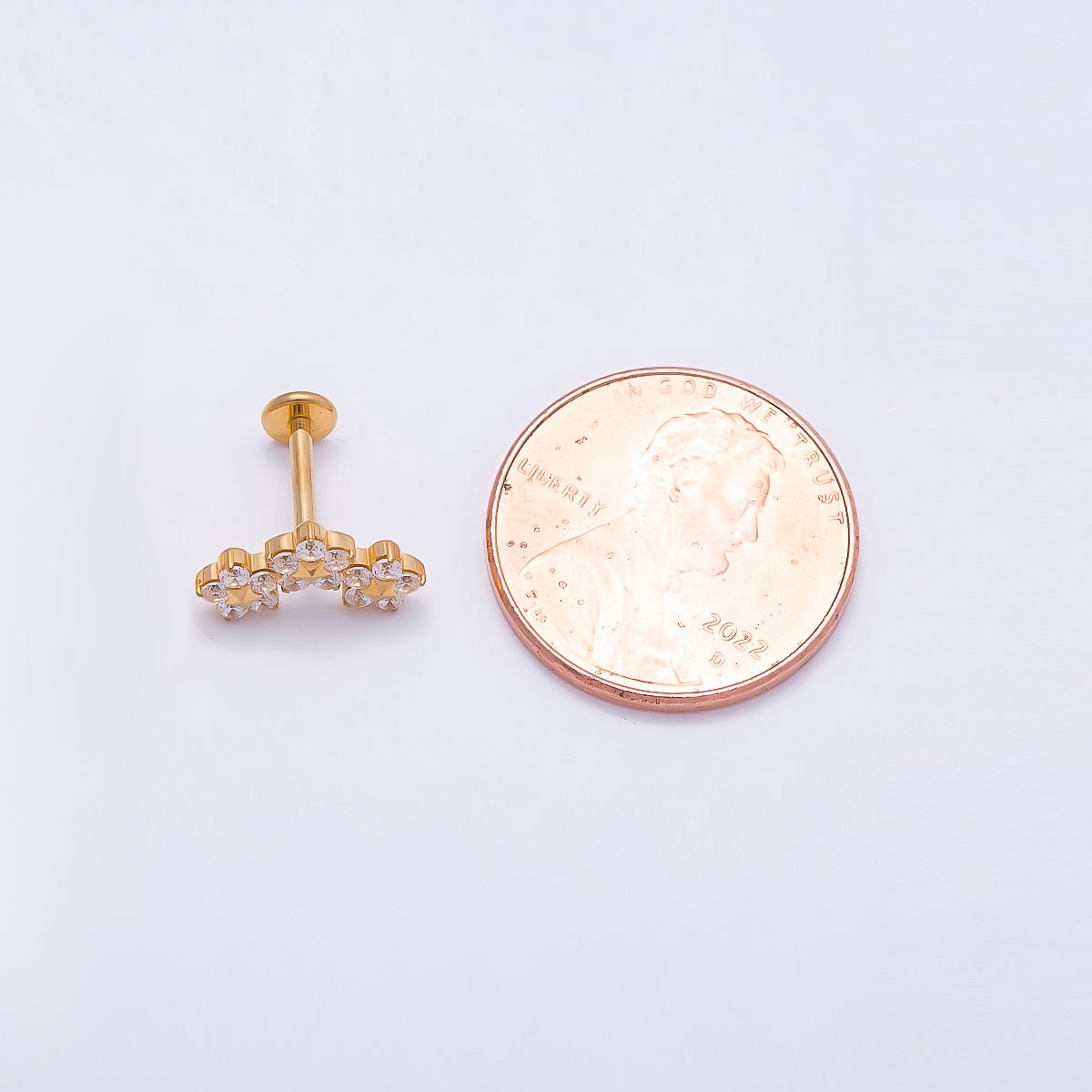 Titanium 6mm Clear CZ Triple Flower Cartilage Piercing Flat Back Stud in Gold & Silver | BJ-00071 BJ-00072