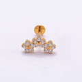 Titanium 6mm Clear CZ Triple Flower Cartilage Piercing Flat Back Stud in Gold & Silver | BJ-00071 BJ-00072