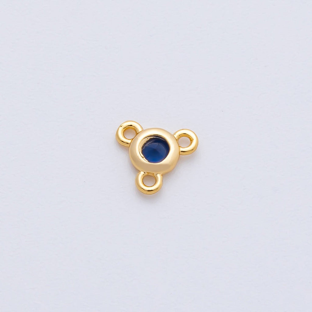 24K Gold Filled 6mm Blue, Red, Green, Clear CZ Round Bezel Triple Connector | Z1479 - Z1481