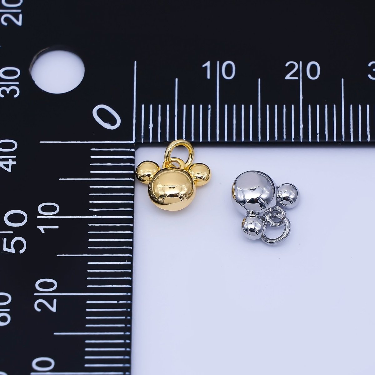 24K Gold Filled 7mm Chubby Mouse Ears Animal Charm in Gold & Silver | AF1583