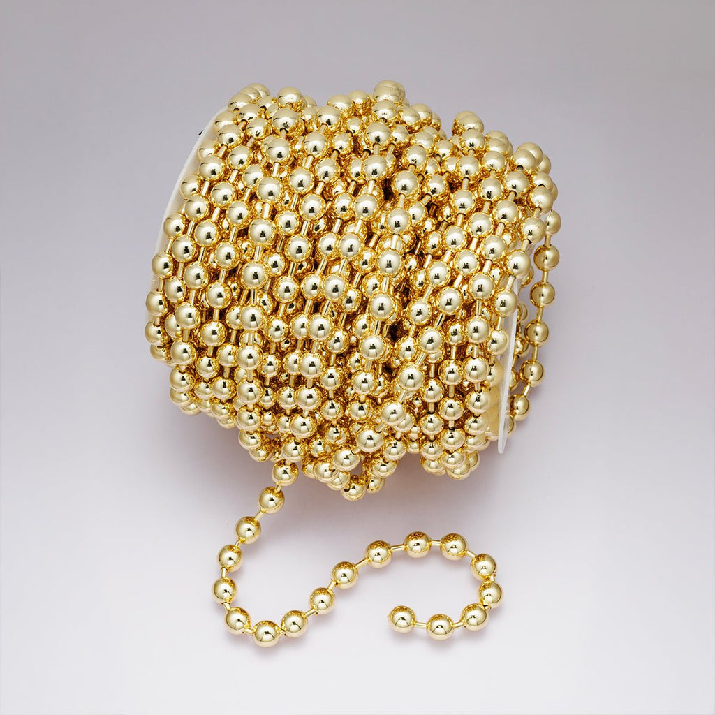 24K Gold Filled 9.5mm Round Ball Bead Unfinished Chain by Yard | Roll-01859
