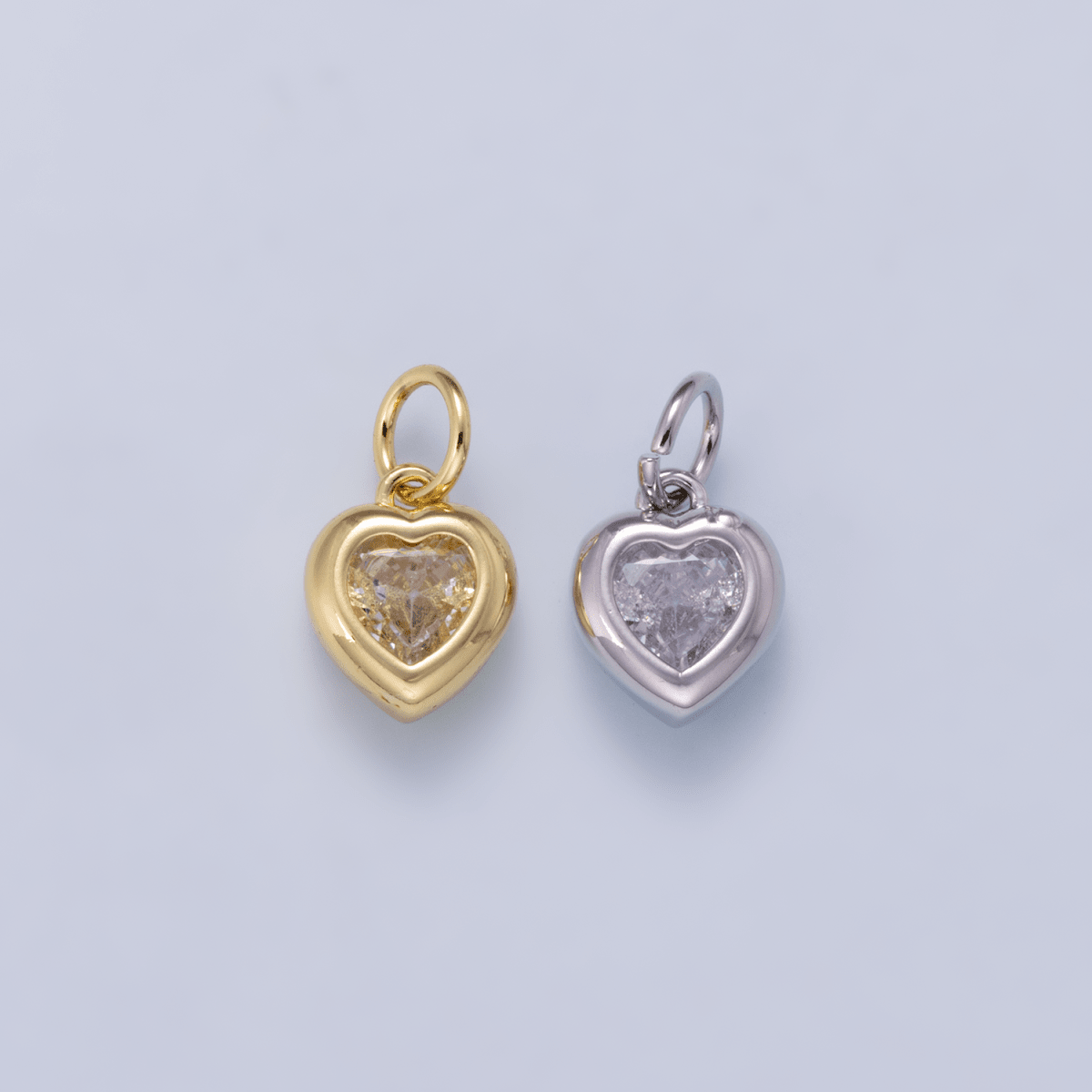 24K Gold Filled 9mm Clear CZ Heart Bezel Charm in Gold & Silver | Charms-01265