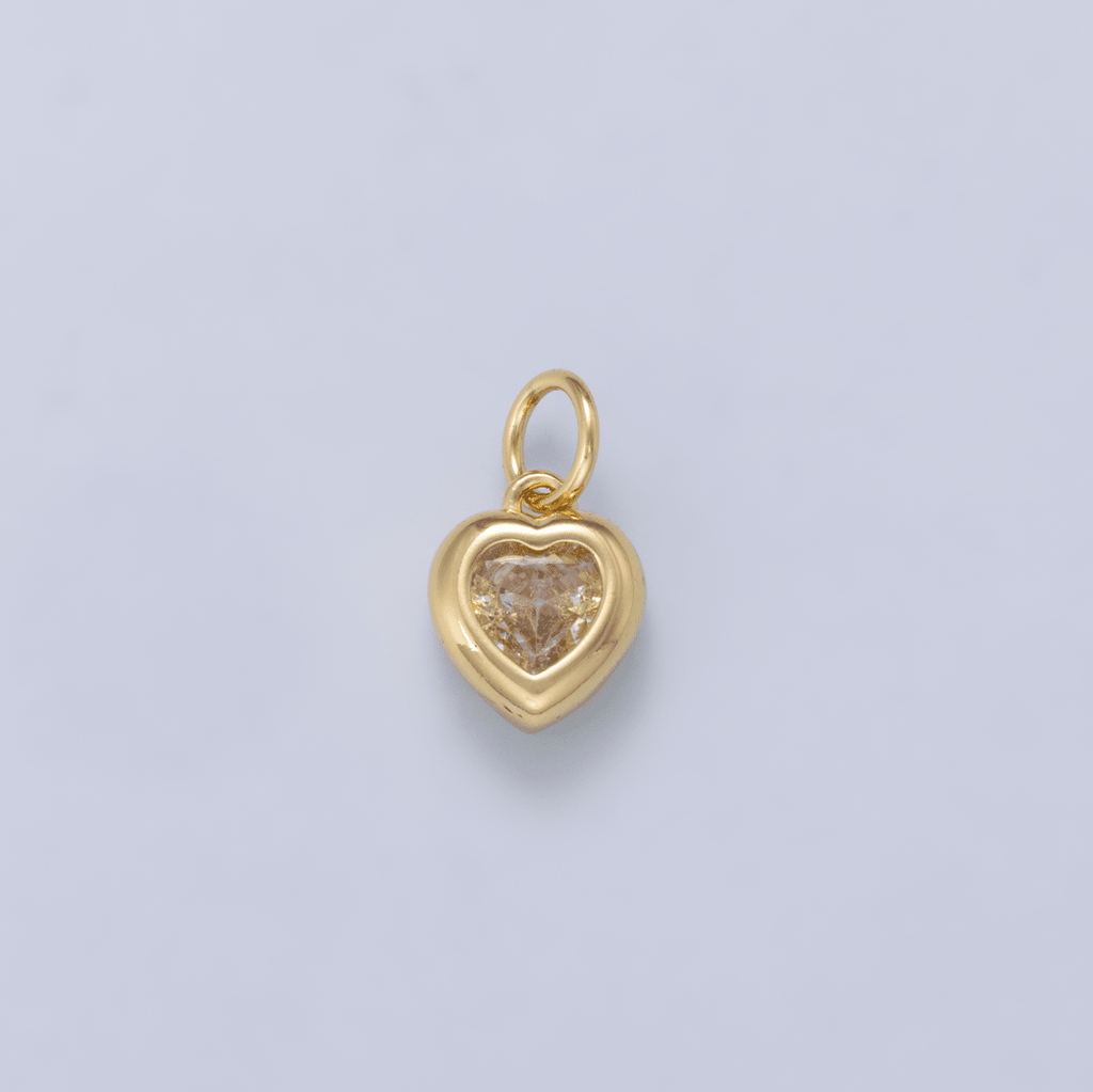 24K Gold Filled 9mm Clear CZ Heart Bezel Charm in Gold & Silver | Charms-01265
