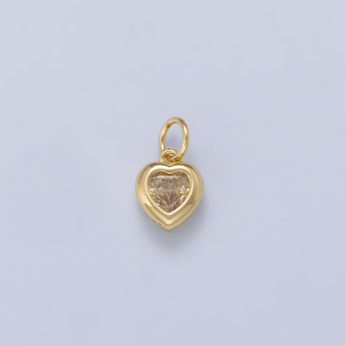 24K Gold Filled 9mm Clear CZ Heart Bezel Charm in Gold & Silver | Charms-01265
