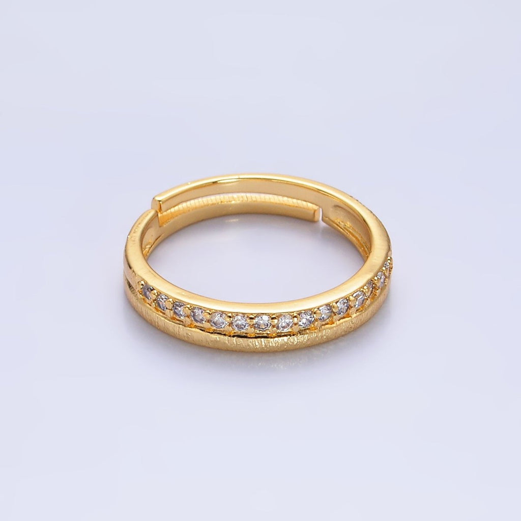 24K Gold Filled Micro Paved CZ Textured Adjustable Ring | O334