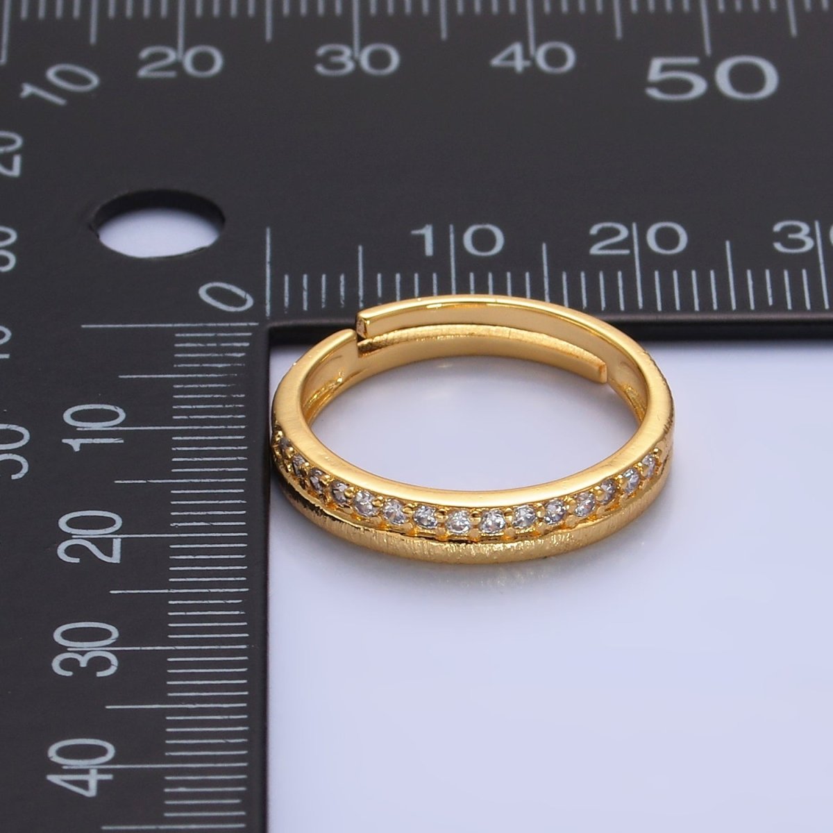 24K Gold Filled Micro Paved CZ Textured Adjustable Ring | O334