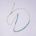 24K Gold Filled Blue Aquamarine Multifaceted Shell Pearl Gemstone Bead Paperclip Chain Half 18 Inch Necklace w. Extender | WA-04215