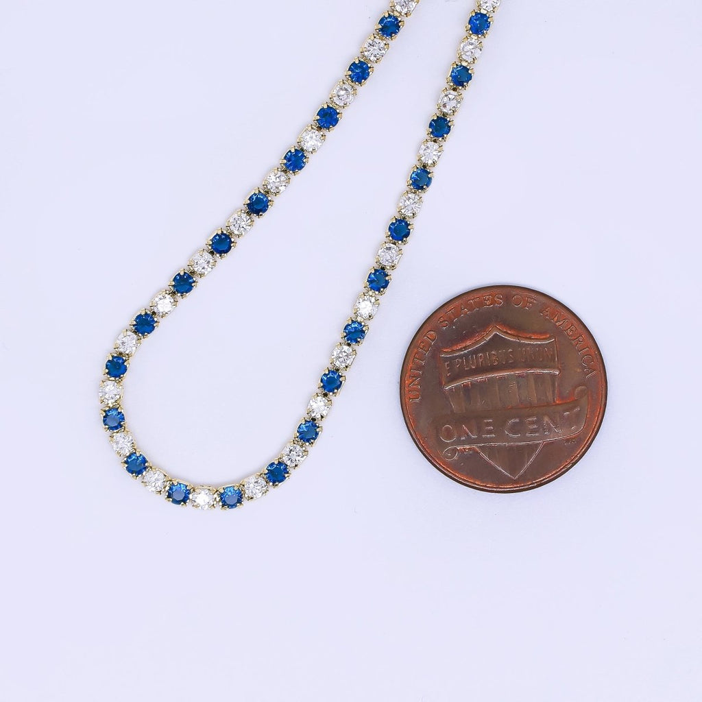 24K Gold Filled Blue Clear CZ Tennis 6.9 inch Bracelet with Extender | WA-1596