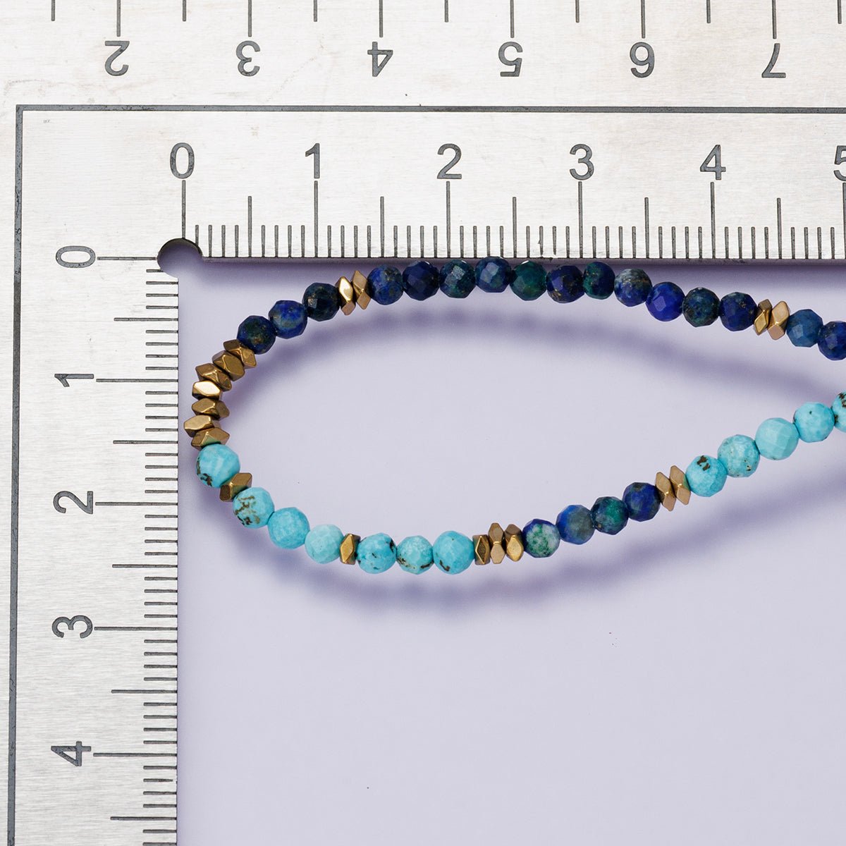 24K Gold Filled Blue Turquoise Lapis Lazuli Multifaceted Gemstone Cable Chain Half 18 Inch Necklace w. Extender | WA-04229