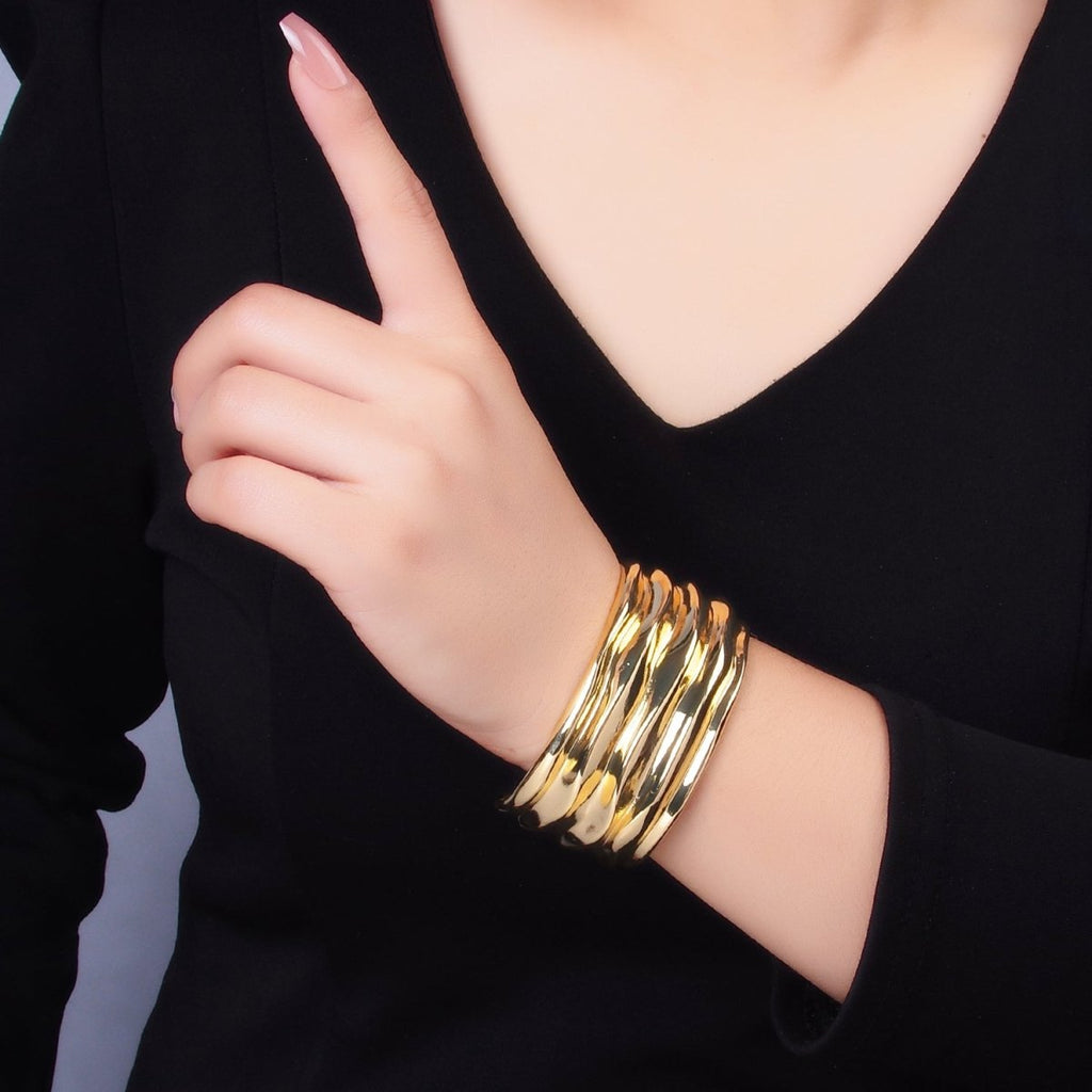 24K Gold Filled Chunky Cuff Band Bangle Bracelet | WA-3976