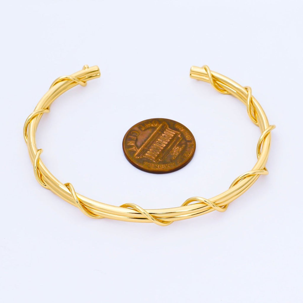 24K Gold Filled Circular Twist Band Geometric Cuff Bracelet | WA-01685
