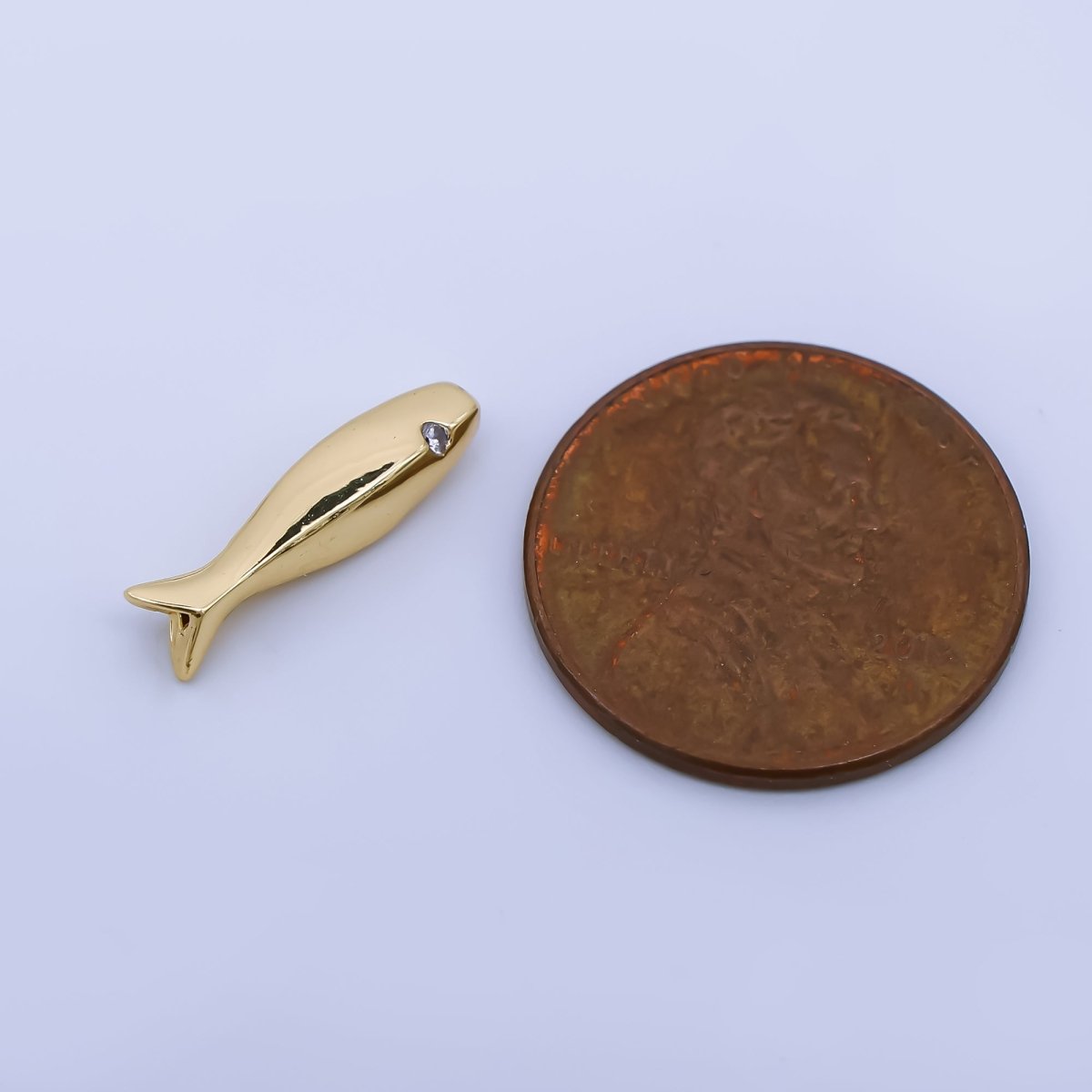 24K Gold Filled Clear CZ Fish Beach Minimalist Bead | B486