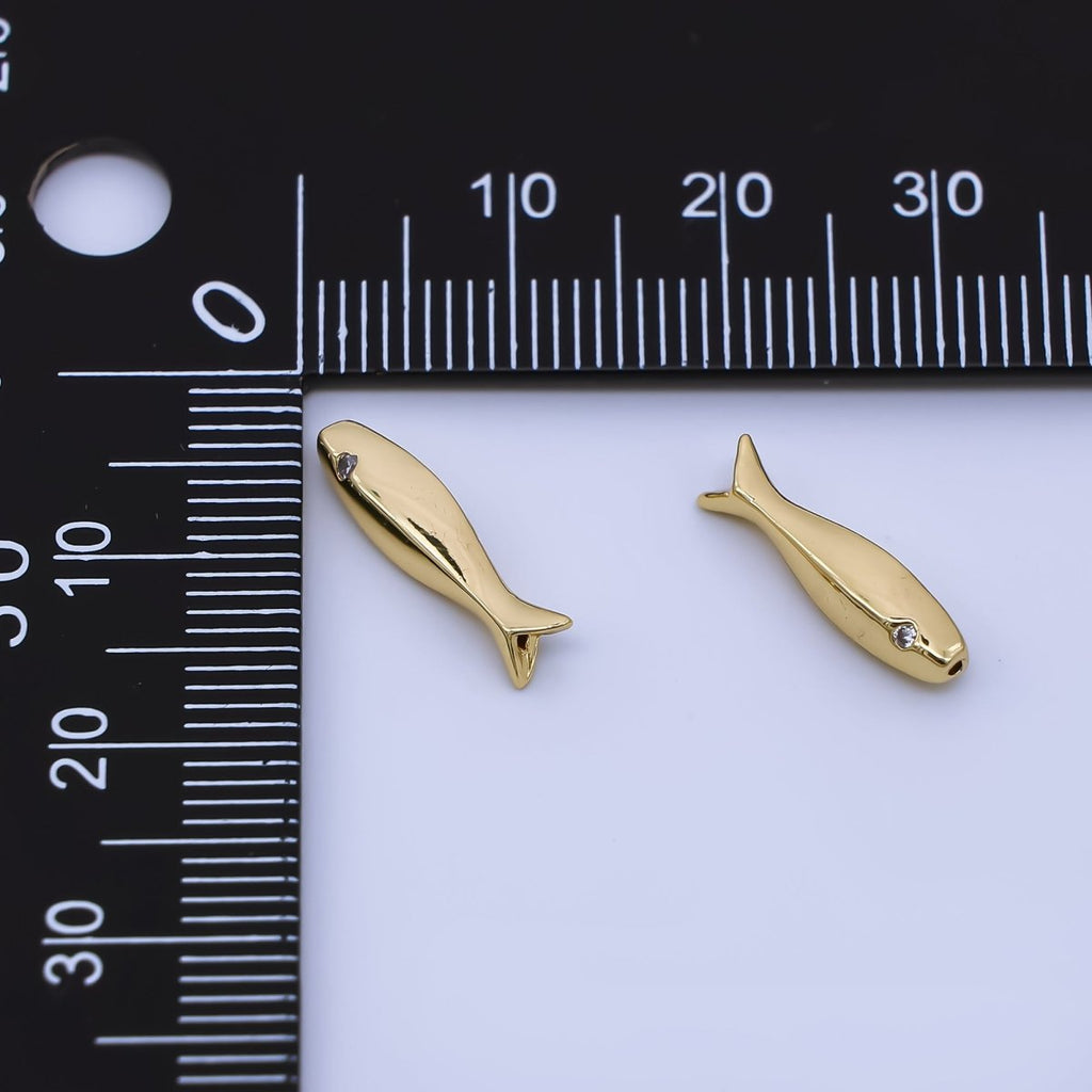 24K Gold Filled Clear CZ Fish Beach Minimalist Bead | B486