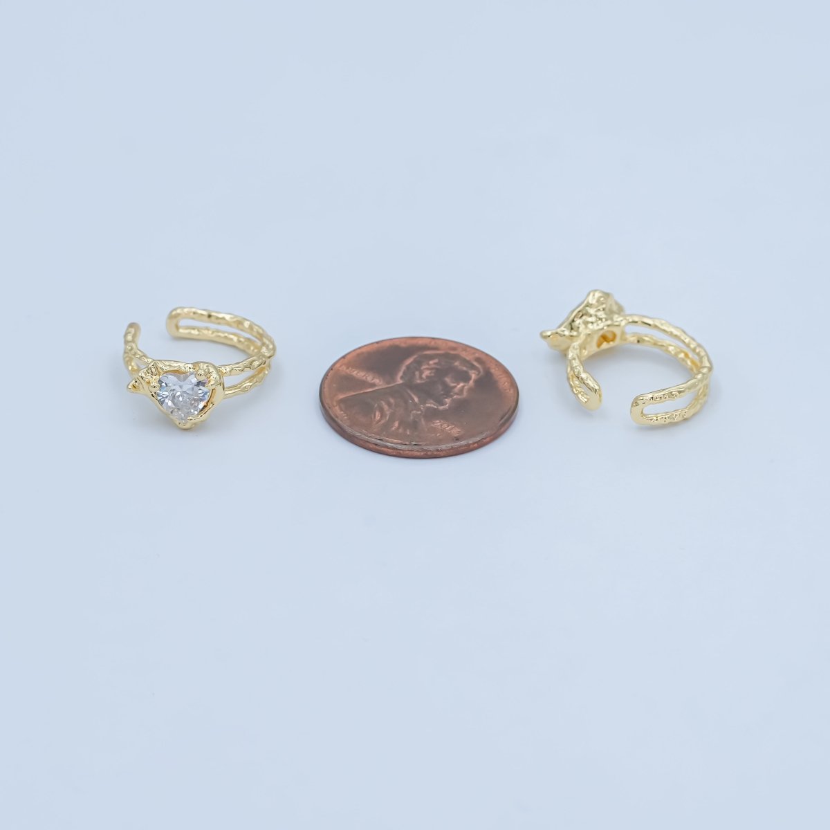 24K Gold Filled Clear CZ Heart Molten Hammered Ear Cuff Earrings | AI052
