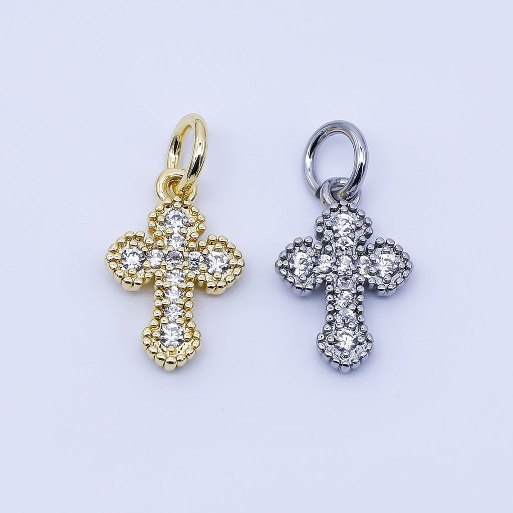 24K Gold Filled Clear CZ Religious Cross Charm in Gold & Silver | C974