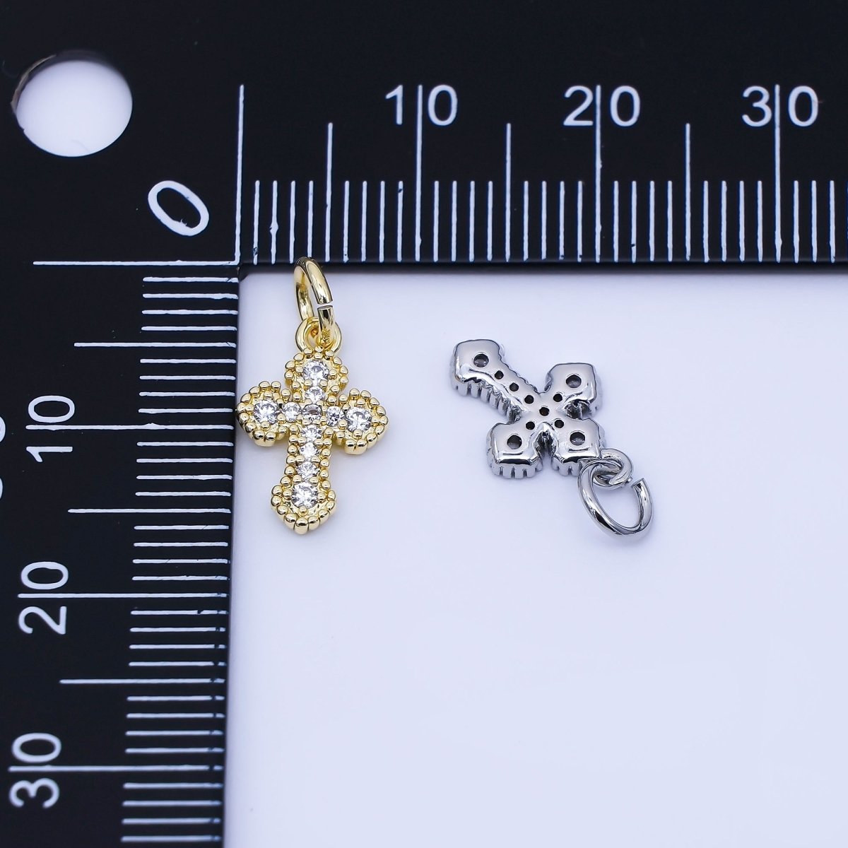24K Gold Filled Clear CZ Religious Cross Charm in Gold & Silver | C974